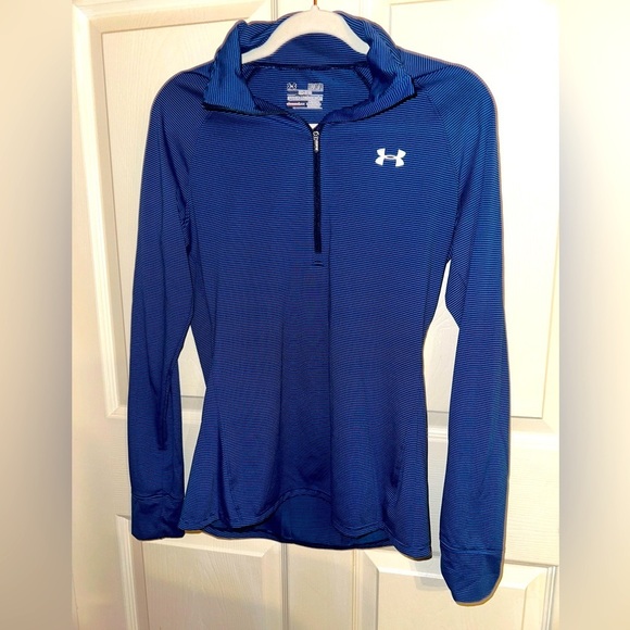 Under Armour Blue striped semi fitted all season gear Quarter-Zip Pullover M gym - Picture 1 of 9